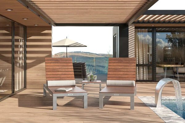 Villana 2er Sonnenliegen-Set, Alu/FSC-Akazienholz, 201x70x32,5cm, 4-fach Verstellbar, Mit Beistelltisch 45x45cm 4 Villana 2er Sonnenliegen-Set, Alu/FSC-Akazienholz, 201x70x32,5cm, 4-fach Verstellbar, Mit Beistelltisch 45x45cm - Image 2