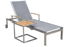 OUTFLEXX Sonnenliegen-Set, Silber, Edelstahl/FSC-Teak, 195,5x74x35cm, Mit Armlehnen, Inkl. Beistelltisch 45x45cm