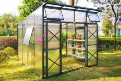 Ausgewählte Produkte 3 OUTFLEXX Gewächshaus, Anthrazit, Alu/Polycarbonat, 271x271x241/180cm, 4 Fenster, 10 Mm Wandstärke