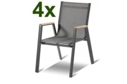 HARTMAN 4er Set Aruba Stapelsessel, Xerix/anthrazit, Alu/Textilene, Mit FSC Teak-Armlehnen