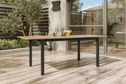 OUTFLEXX Ausziehtisch, Anthrazit Matt, Alu/FSC-Teak, 150/210x90cm, Synchronauszug Mit Butterfly-Funktion