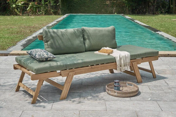 OUTFLEXX Lounge/Liege, FSC Akazie, Teakoptik, 192x70x60cm, Inkl. Polster, Grün 3 OUTFLEXX Lounge/Liege, FSC Akazie, Teakoptik, 192x70x60cm, Inkl. Polster, Grün