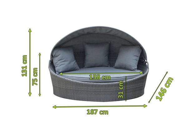 OUTFLEXX Sonneninsel, Grau, Polyrattan/Olefin, 187x146x75/131, Verstellbares Dach 7 OUTFLEXX Sonneninsel, Grau, Polyrattan/Olefin, 187x146x75/131, Verstellbares Dach - Image 5