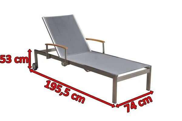 OUTFLEXX Rollliege, Silber, Edelstahl/Textilene, Mit Gasfeder, 195,5x74x35cm 5 OUTFLEXX Rollliege, Silber, Edelstahl/Textilene, Mit Gasfeder, 195,5x74x35cm - Image 3