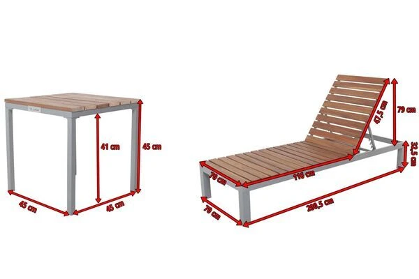 Villana 2er Sonnenliegen-Set, Alu/FSC-Akazienholz, 201x70x32,5cm, 4-fach Verstellbar, Mit Beistelltisch 45x45cm 7 Villana 2er Sonnenliegen-Set, Alu/FSC-Akazienholz, 201x70x32,5cm, 4-fach Verstellbar, Mit Beistelltisch 45x45cm - Image 5